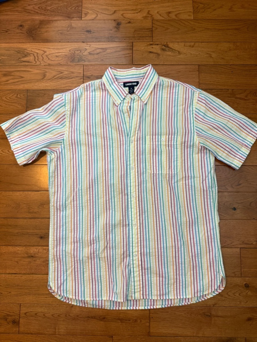 Lands End Rainbow Striped Button-Down Men’s Short Sleeve Traditional Fit